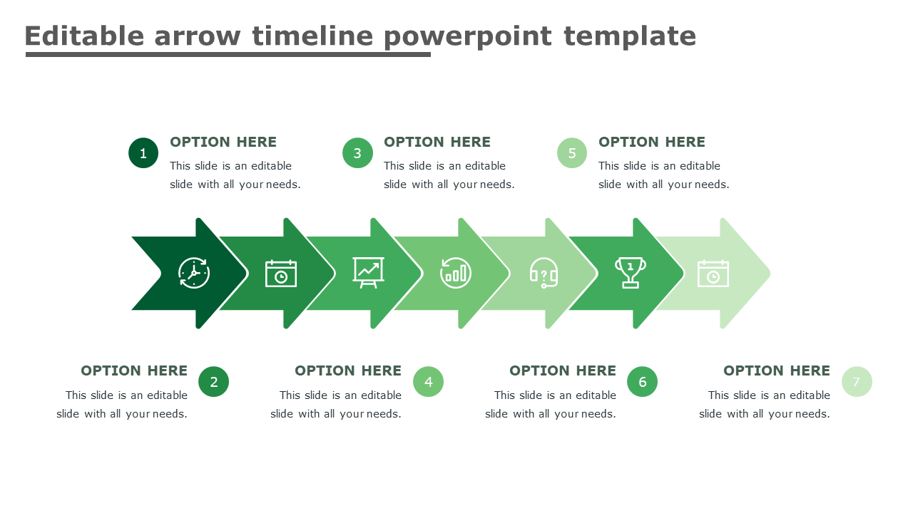 Free - Editable Arrow Timeline PowerPoint Template Slide Design